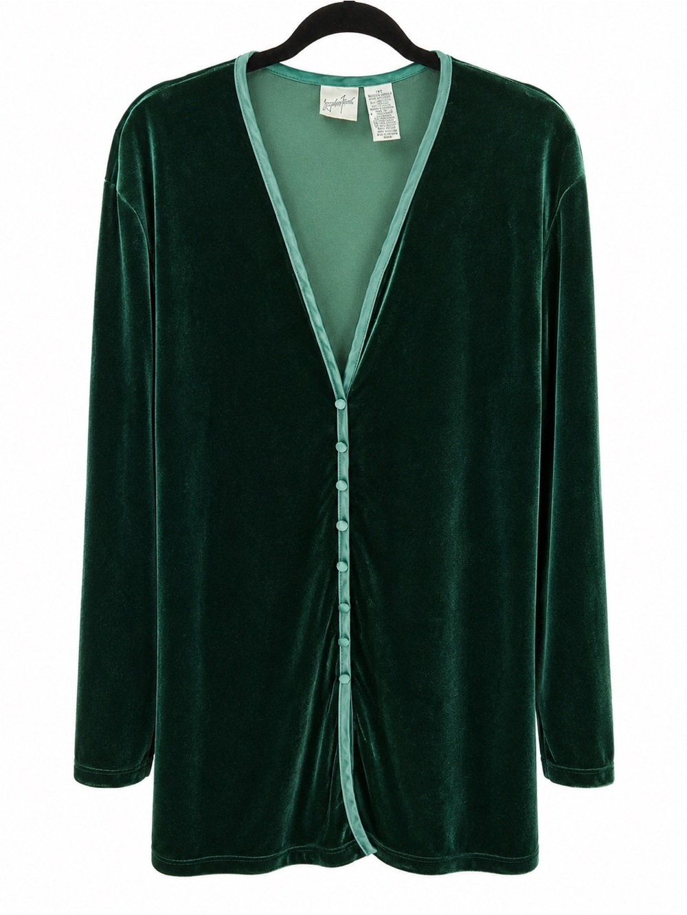 Vintage 90’s Jacqueline Ferrar Emerald Green Velvet Long Tunic Jacket 14T 🍀💫